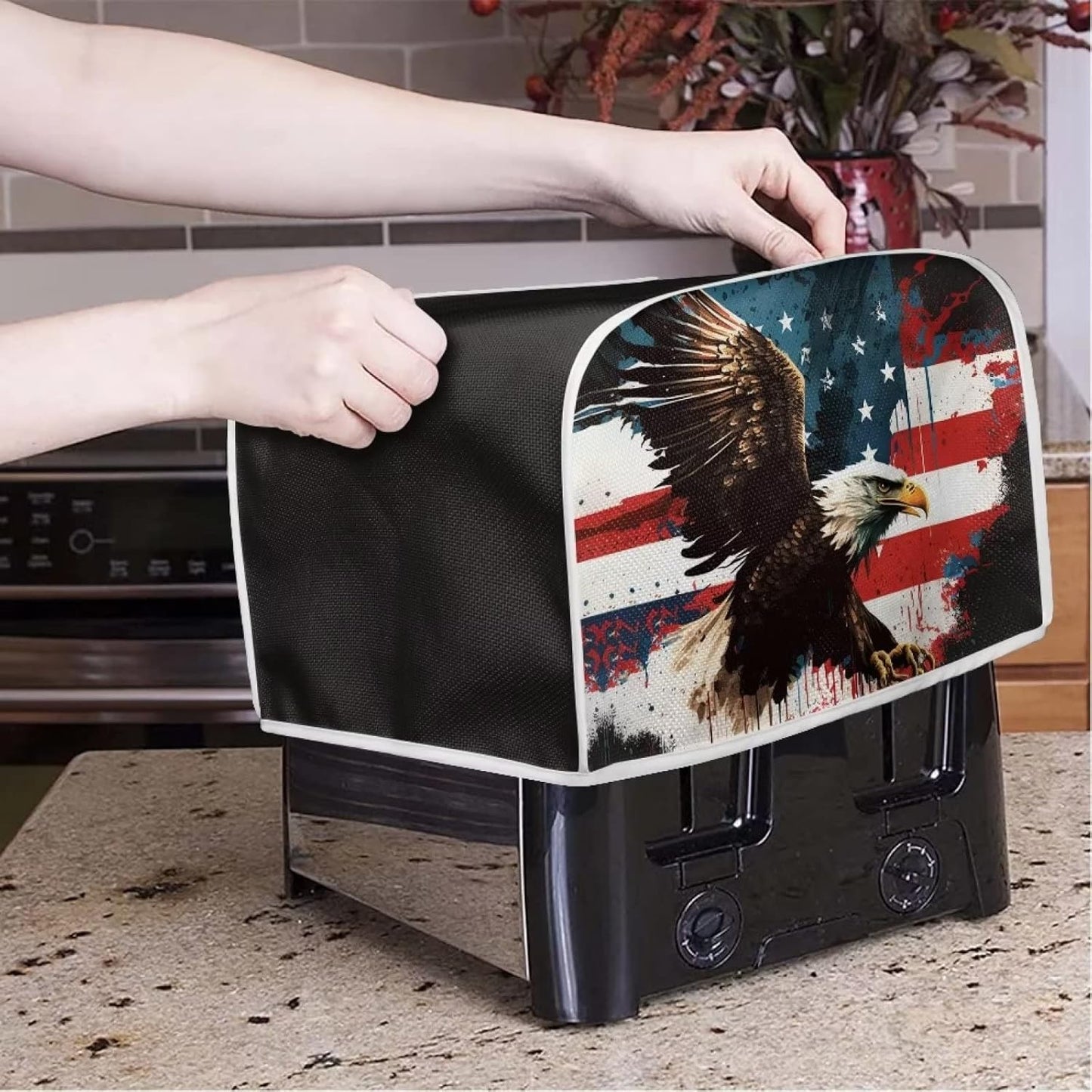 Bald Eagle Toaster Cover 4 Slice Wide Slot, Kitchen Decor Accessories, American Flag Patriotic Toaster Oven