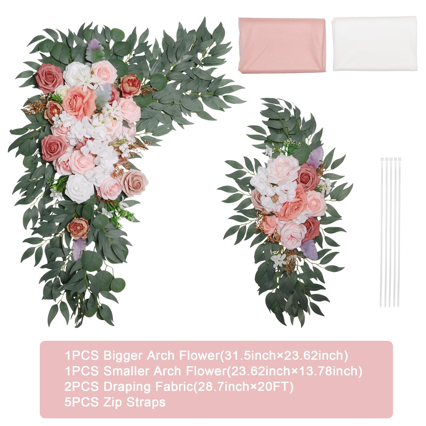 Xiomot Wedding Arch Flowers and Drape Kit (Pack of 4), 2pcs Hanging Flower Arrangement Ivory & Blush Draping Fabric Arch Decorations for Wedding Ceremony Reception