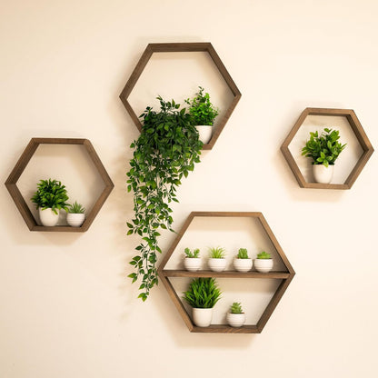 Set 4 Large Hexagon Floating Shelves of Honeycomb Shelf, Crystal Display Shelf, Wood Hexagon Wall Shelves, Farmhouse