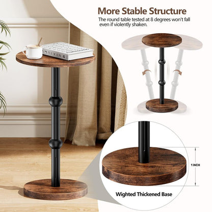 Yuede Drink Table, Small Round Side Table for Small Spaces, Modern Accent Round End Tables with Metal Leg, Thickened Wood Pedestal Coffee Tables for Living Room, Bedroom, Narrow Corners,Sofa Couch