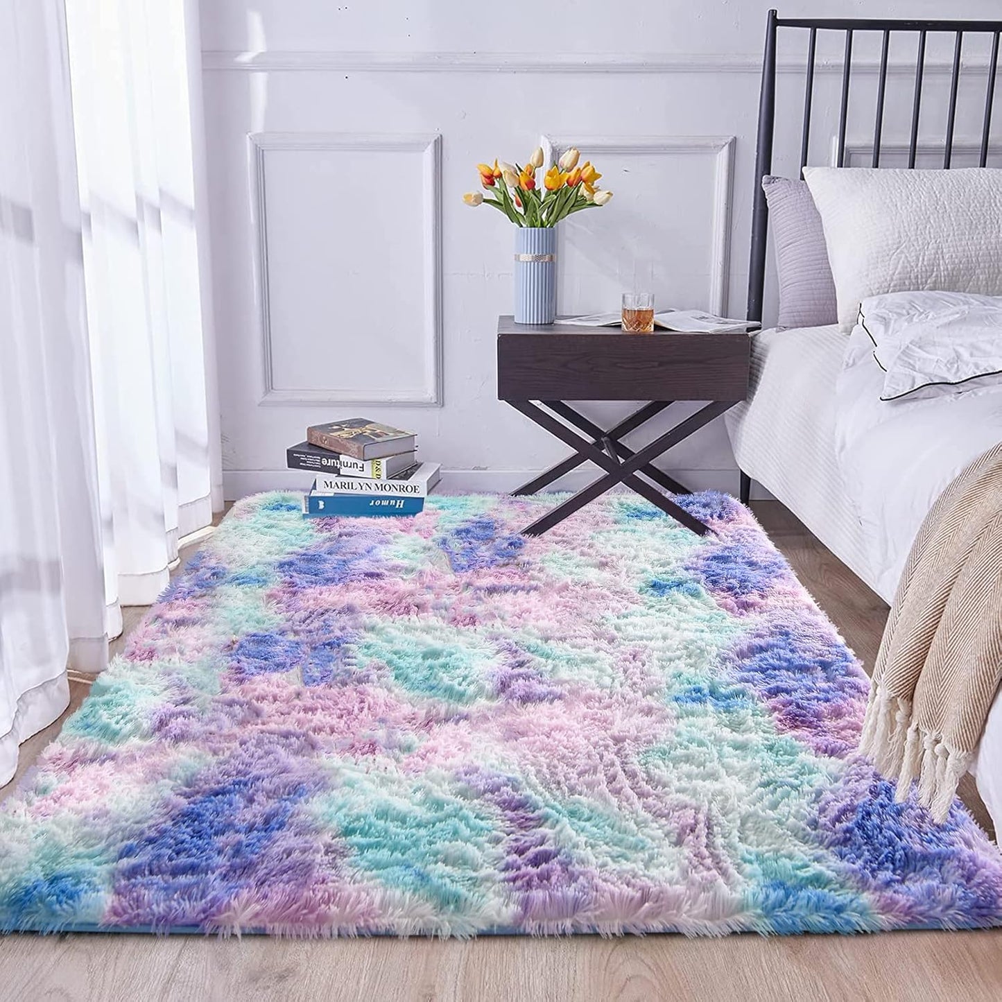 5' 8') A Nice Night Shaggy Fluffy Faux Fur Area Rug Door Mat,Tie Dye Style,Softest, Luxurious Shag Carpet Rugs