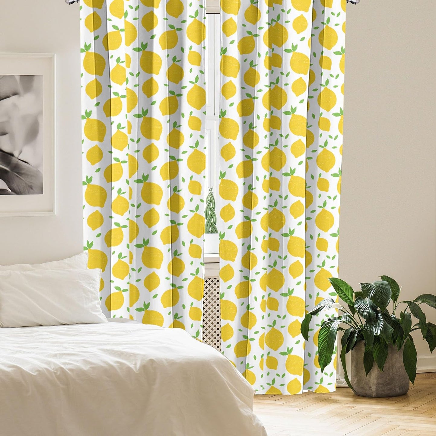 Ambesonne Lemons Window Curtains, 2-Panel Set with Rod Pocket, Modern Summer Citrus Fruits Illustration, 28" x 63",