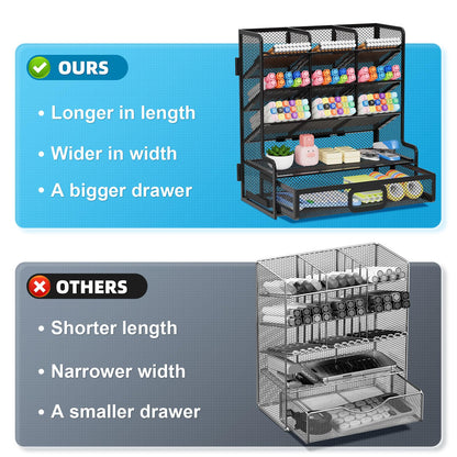 Marbrasse Larger Mesh Desk Organizer with Drawer, Multi-Functional Pen Pencil Holder, Easy Assembly, Desk Organizers and Accessories for Office Art Supplies (Black)