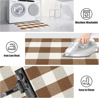 LEEVAN Buffalo Plaid Rug 2x3 Washable Cotton Entryway Rug, Front Porch Decor, Farmhouse Braided Doormat