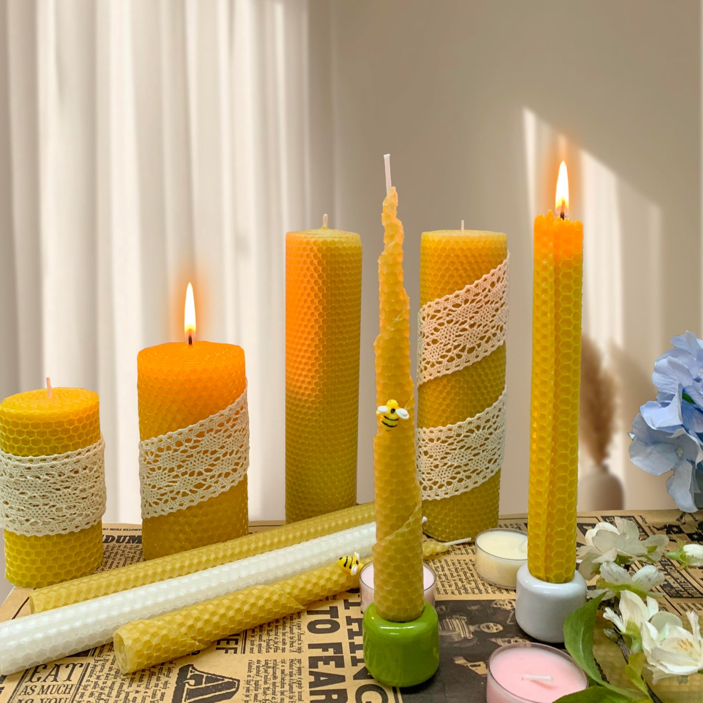 Lacaser Beeswax Candle Making Kit, 10pcs 8"x 8" 100% Beeswax Sheets for Candle Making -Include Bee Ornaments, Lace, Cotton Wicks & Hemp Rope, DIY Candles Making Supplies