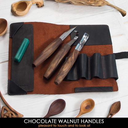 BeaverCraft Wood Spoon Carving Tools Kit S14x Deluxe - Whittling Tools Set Includes Sloyd Wood Carving Knife, Hook Knife, Gouge, Leather Roll-Up Case & Leather strop with Polishing Compound