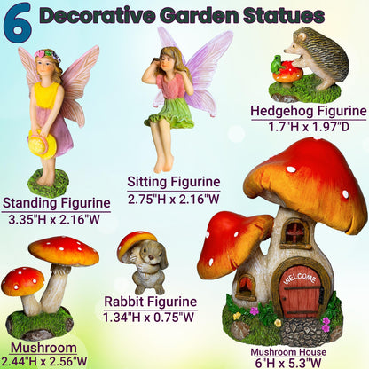 Mood Lab Fairy Garden Figurines - Mushroom House Set (6 pcs) - Miniature Decorative Statues & Accessories - Outdoor & Indoor Garden Decor