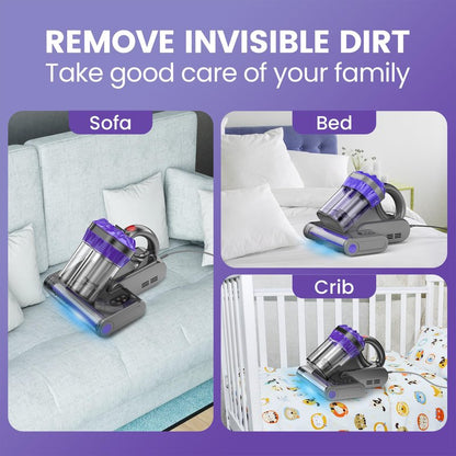 Yassol Mattress Vacuum Cleaner, Handheld Bed Vacuum Cleaner with 16Kpa Suction, 253.7nm UV-C Light, 149℉ Hot Air, Double-Cup Handheld Vacuums for Bed, Sofa, Couch, Crib (Corded, 550W)