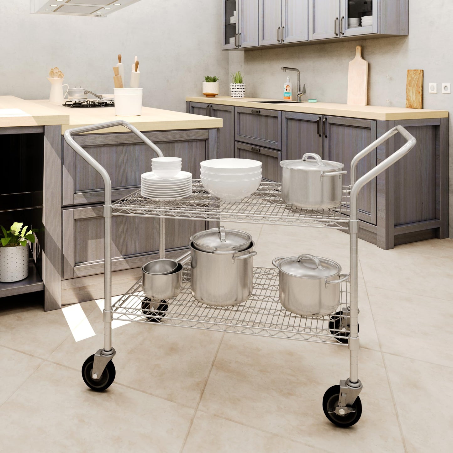 24" W x 36" L x 36" H Chrome Heavy Duty Utility Cart | 2-Tier | NSF Commercial Storage Rack Mobile Unit | Storage and Mobility Solution for Your Business