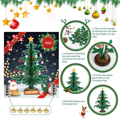 LIHAO Christmas Advent Calendar, 24 Days Tabletop Christmas Tree Countdown Calendar with 24PCS Ornaments for Boys Girls Kids Party Favors, Classroom Prizes Xmas Gift