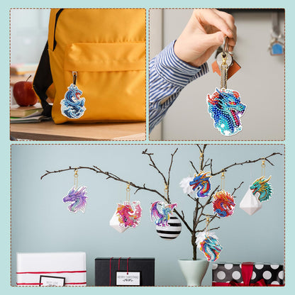 Keluna Diamond Art Keychains Dragon - 12 Pcs Dragon Diamond Painting Kits, Legond Animal Crafts Diamond Art Keychain Kit