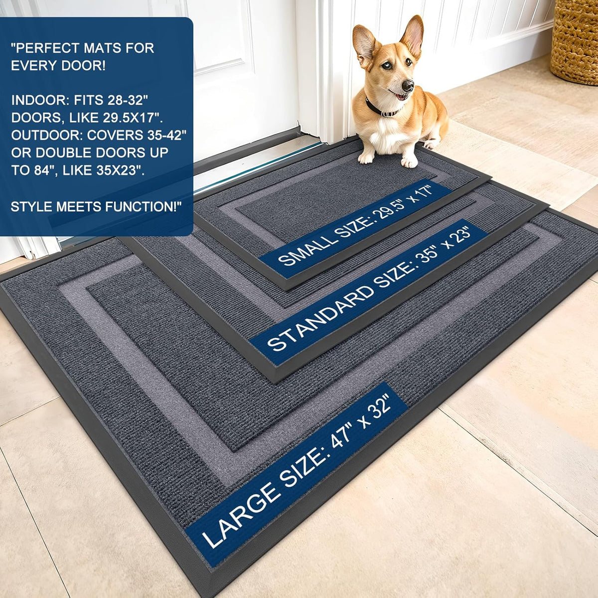 OLANLY Indoor Outdoor Front Door Mat - Waterproof All-Season Doormat, Sturdy Rubber, 59x35, Light Grey