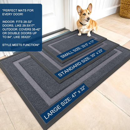 OLANLY Indoor Outdoor Front Door Mat - Waterproof All-Season Doormat, Sturdy Rubber, 59x35, Light Grey