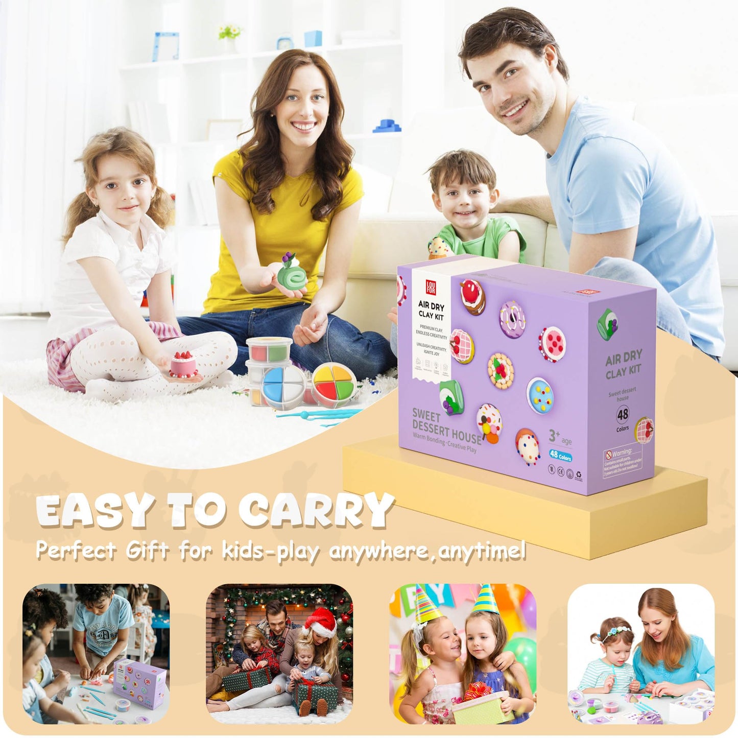 Air Dry Clay Kit - Modeling Clay for Kids mit Sculpting Tools und Tutorial, Ultra Light & Soft, Safe & Non-Toxic, DIY Model Magic Clay 12 Cans 48 Colors, Creative Art Crafts Toys Gifts for Girls Boys