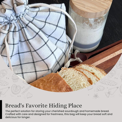Set Reusable Linen Bread Bags with Bowl Cover - Homemade Bread Storage & Proofing Cover