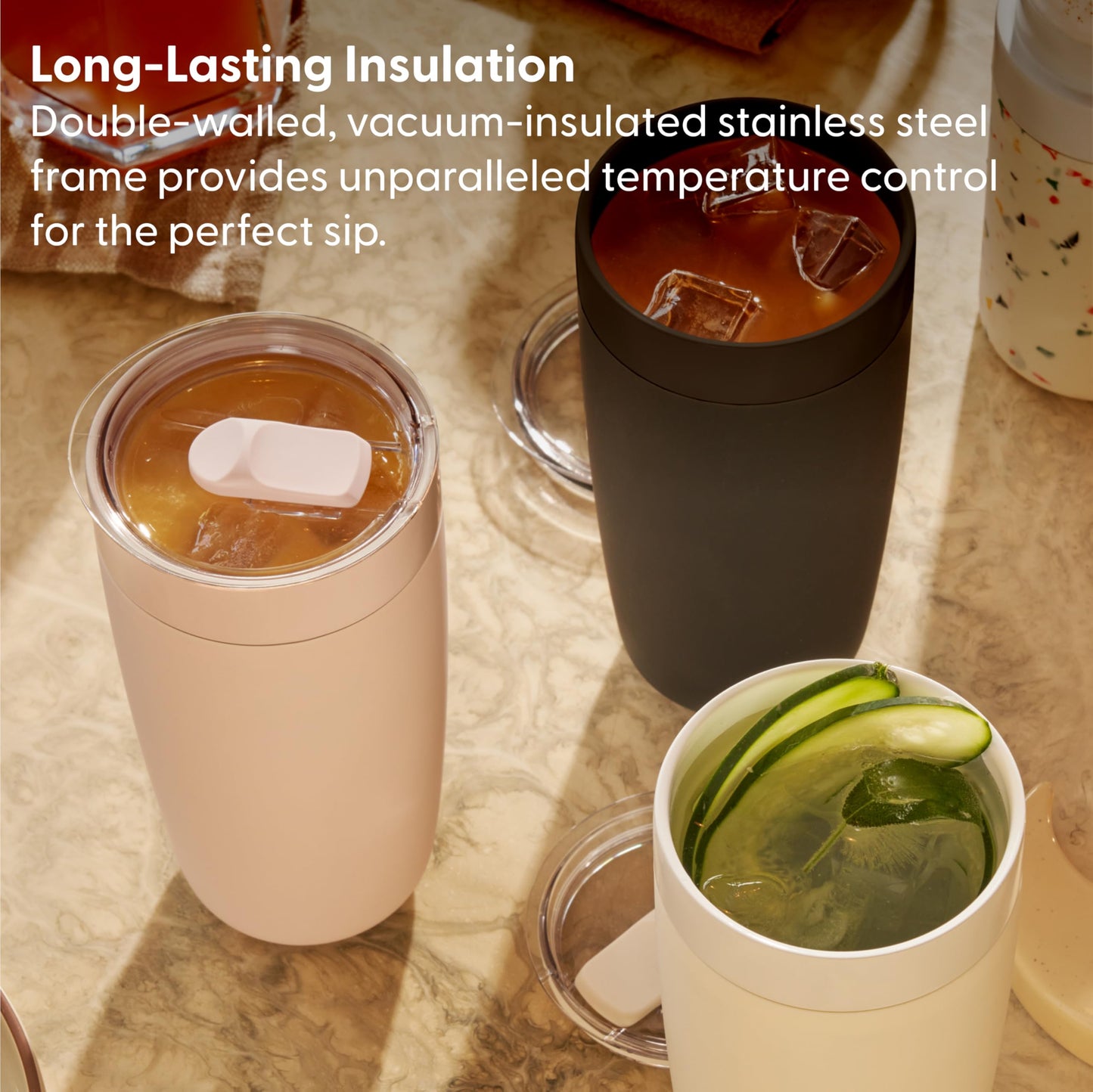 W&P Porter Insulated Tumbler 20 oz | No Metallic Aftertaste Ceramic Coated for Water, Coffee, & Tea | Wide Mouth Vacuum Insulated | Dishwasher Safe, Cream Terrazzo