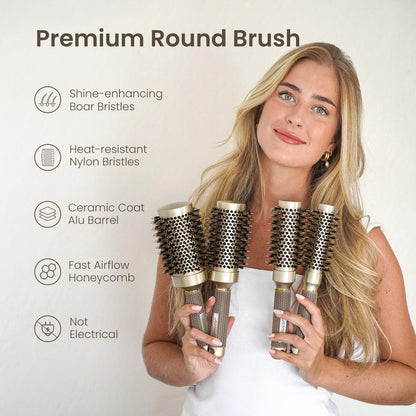 AIMIKE Round Brush for Blow Out, Medium Round Hair Brush Nano Thermal Ceramic & Ionic Tech, for Blow Drying & Styling, Curling and Shine - 2.9 inch Barrel w/Boar Bristles