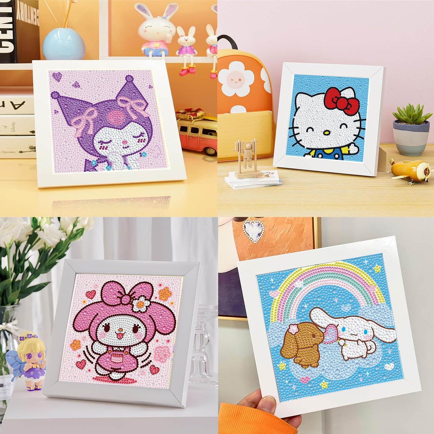 YSUNETER Diamond Painting Kits for Kids Beginner - 4 Pack DIY 5D Full Drill Diamond Art Kits for Children, Cute Animals Round Crystal Rhinestone Gem Art Crafts Home Wall Art Decor 5.9 x 5.9 Inches