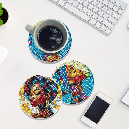 INCOK Black Woman Diamond Painting Coasters - 8 PCS DIY Colorful Glass Diamond Art Coasters Kits for Drinks Coffee Art Craft Supplies Birthday Holiday for African American Adult Beginners