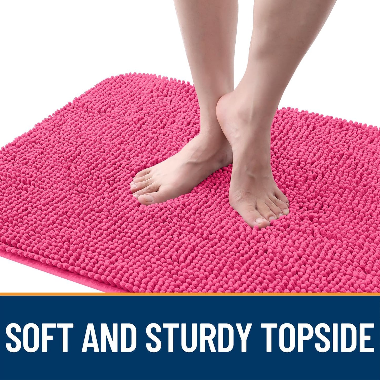 OLANLY Dog Door Mat - Absorbent Non-Slip Chenille Mat for Muddy Paws | 50x30, Quick Dry, Hot Pink