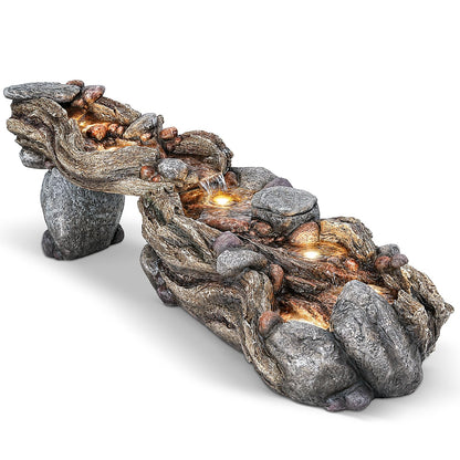 Jocoevol 60" Long Cascading Outdoor Rock Water Fountain, 5-Tier Tranquil River Waterfall, Realistic Rock Design, Serene Flowing Water Sound for Outdoor Garden, Patio, Landscaping, Home Decor