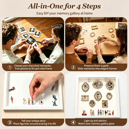 New DIY Mini Gold Grames Silhouette Box, Upgrade Shadow Box Frame Kit with Gold Miniature Museum & Figurines, Celebrate Your Unique Memories in Style, for Anniversary, Wedding, Birthday & Home Decor