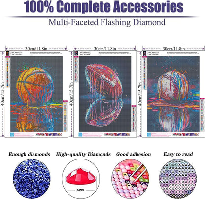 YOLENIX Square Diamond Art Kits for Adults, 3 Pack Graffiti Ball Diamond Painting Kits for Beginners, DIY Diamond Dots Ball Games 5D Gem Art Square Drill Painting Kits for Home Wall Decor 12x16 inch