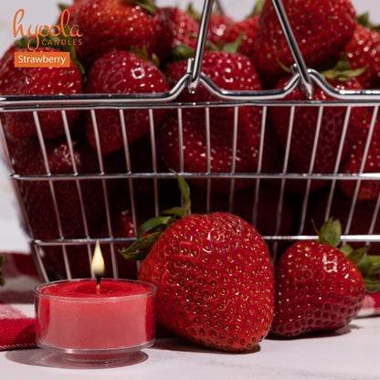 HYOOLA Scented Tealight Candles - Clear Cup - Strawberry Tealight Candles Scented - 6 Hour Burn Time - 15 Pack - European Made