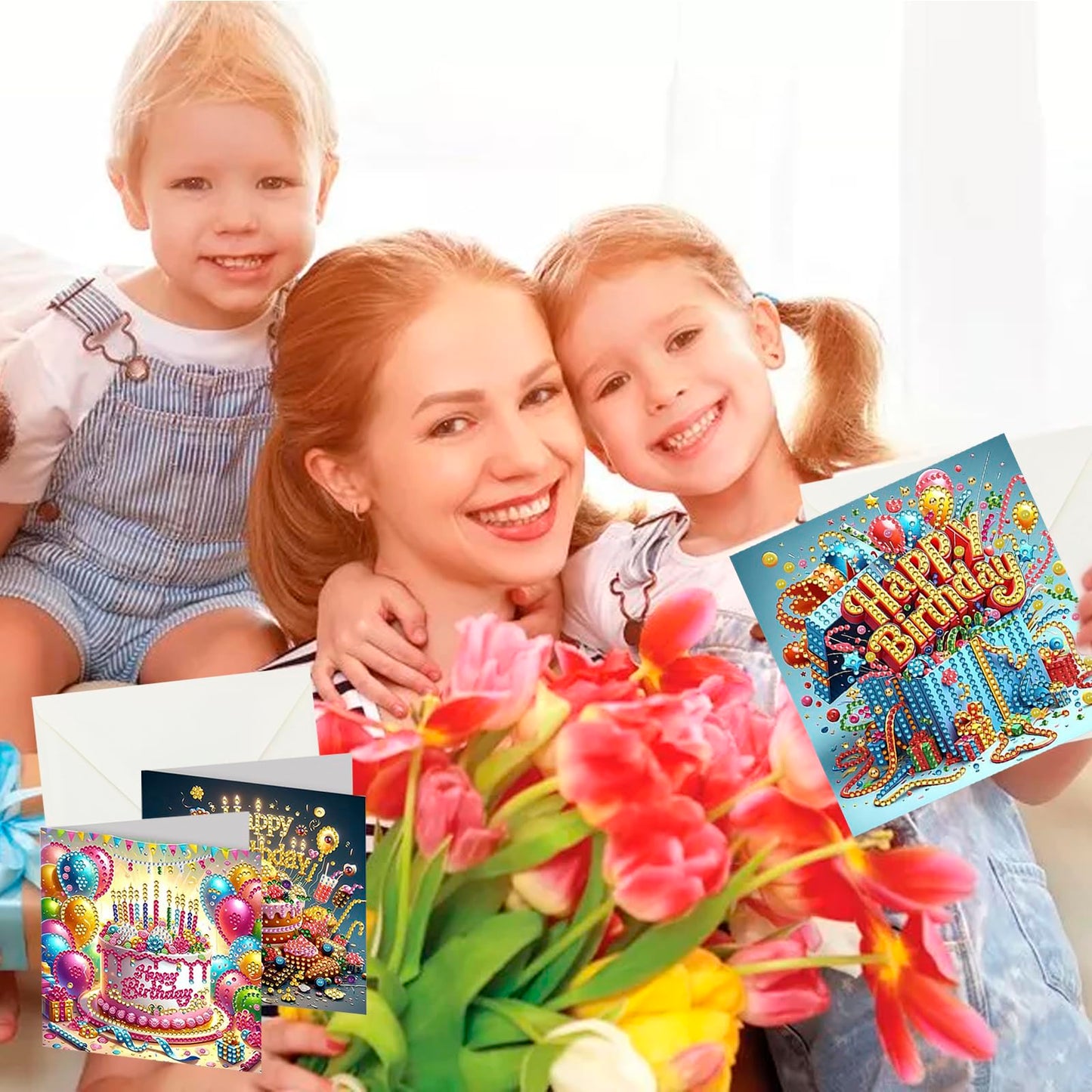 KJMYYXGS 12 Pcs Birthday Diamond Painting Art Greeting Cards Cake Rose Square Drill Greeting Cards Diamond Painting Kits for Adults DIY (Birthday)