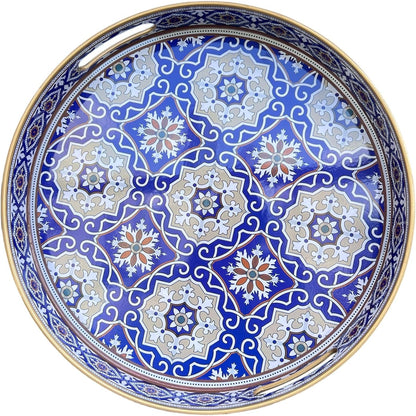 13 INCH Zosenley Round Decorative Tray, Plastic with Handles, Modern Vanity and Serving for Ottoman, Coffee Table