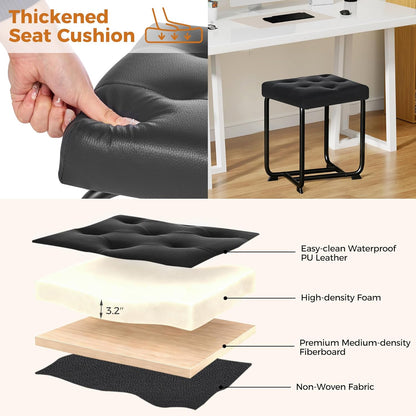 BEWISHOME Black Vanity Stool, Leather Vanity Stool, Small Stool Chair for Vanity, Square Ottoman Foot Stool, Makeup