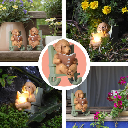 Sheaifun Solar Garden Statues Dog Statues Fairy Garden Accessories Outdoor Resin Dog Figurine Miniature Golden Retriever Statue with Lights for Outside Porch Patio Decor 3x2x3.5 in Gardening Gifts