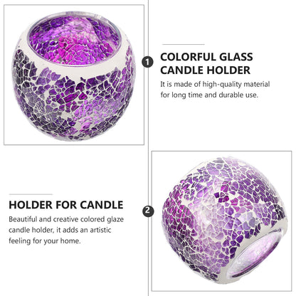 COHEALI European Mosaic Glass Candle Holder Purple Decorative Candlestick for Romantic Dinner Table Centerpiece Household Candle Stand Wedding Home Decor