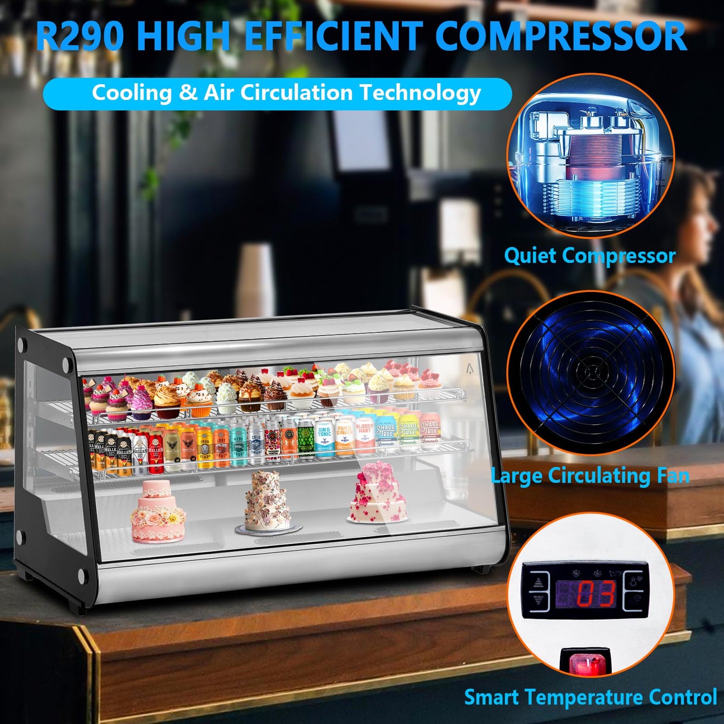 Garvee 8.1 Cu.Ft Commercial Countertop Refrigerator Display Case, Anti-Fog Pastry Dessert Fridge with Double-Layer Tempered Glass, 2 Adjustable Shelves & Digital Temp Control for Bakery, Cafe