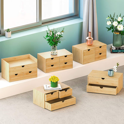 Wisuce Bamboo Desk Drawer Organizer, Desktop Organizer with Drawers Tabletop Storage Organization Box for Office Home Toiletries Supplies Vanity, No Assembly Required(1 with shelf-3 Drawers)