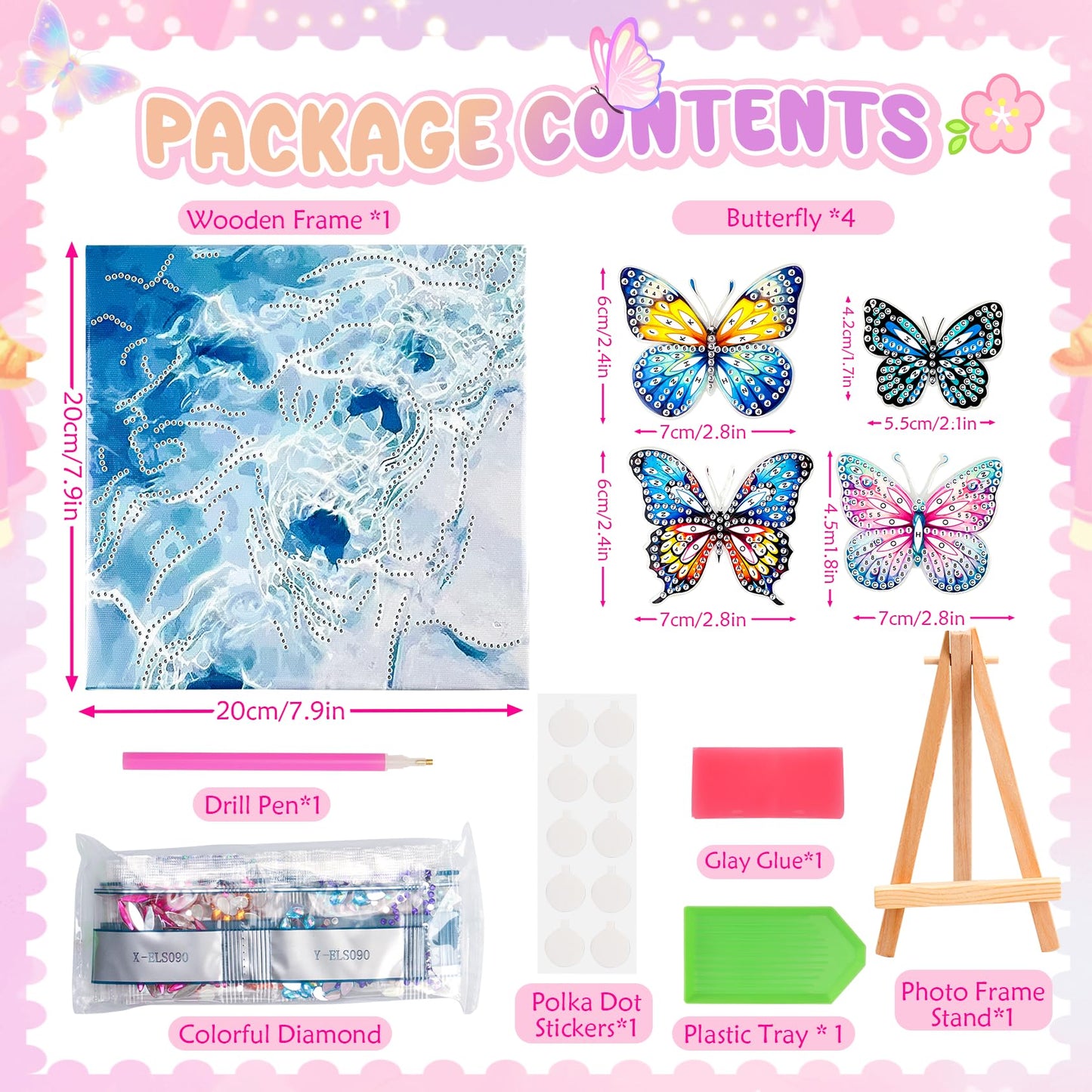 SJTYDX 5D Diamond Painting Kit, Diamond Art Butterfly with Movable Wings, DIY Rhinestone Gem Arts Crafts with Frame & Easel for Decor Gift, 7.8x7.8 Inch
