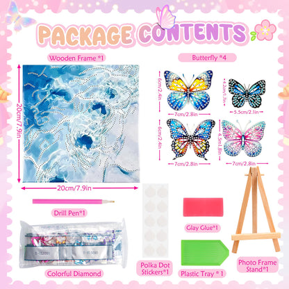 SJTYDX 5D Diamond Painting Kit, Diamond Art Butterfly with Movable Wings, DIY Rhinestone Gem Arts Crafts with Frame & Easel for Decor Gift, 7.8x7.8 Inch