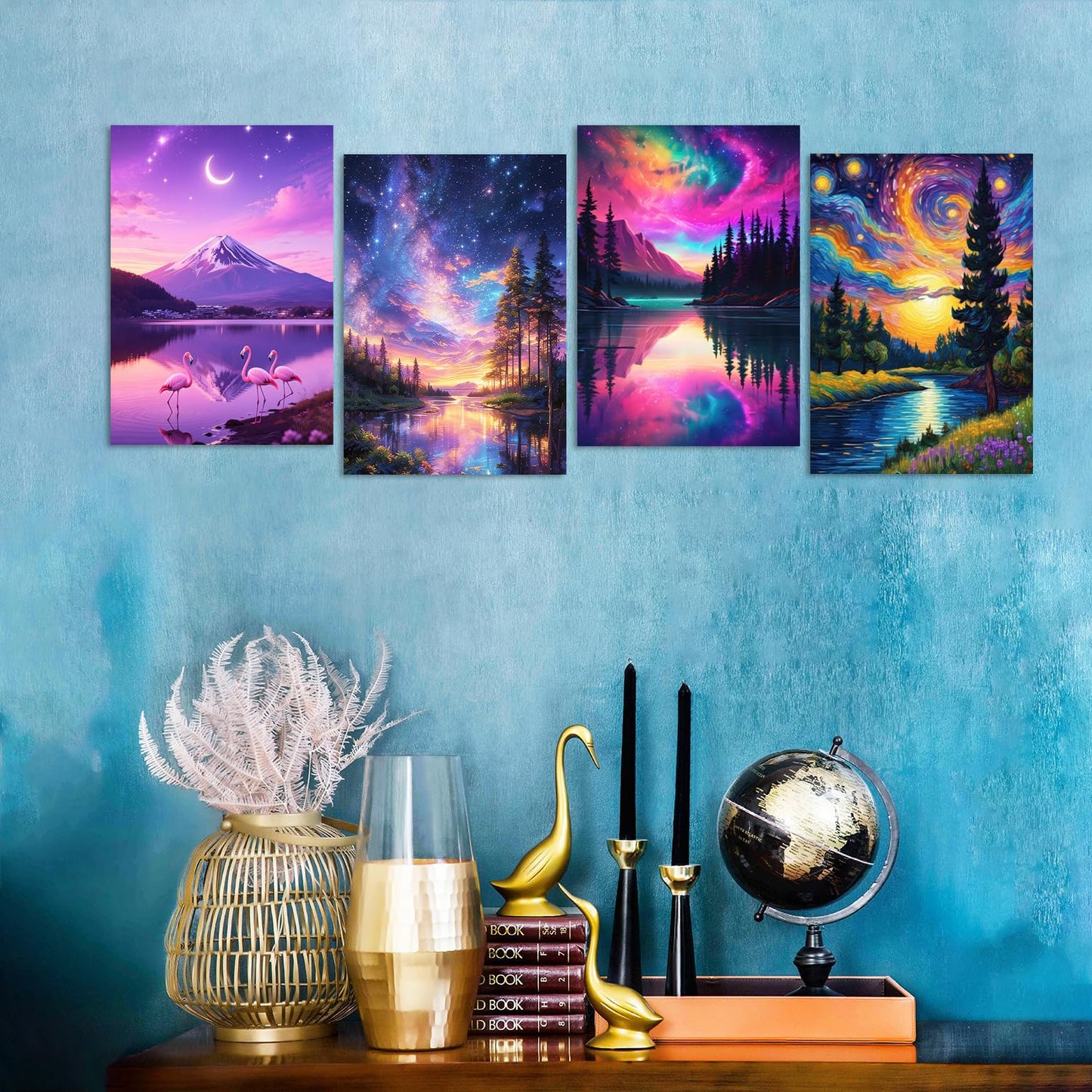 Lanzeyo Diamond Painting Kits for Adults Hand Crafts Diamond Art Kits for Beginners Starry Night Landscape Diamond Painting Diamond Dots Kits Gem Art Adult Crafts 4PCA Wall Art (StarryNight)