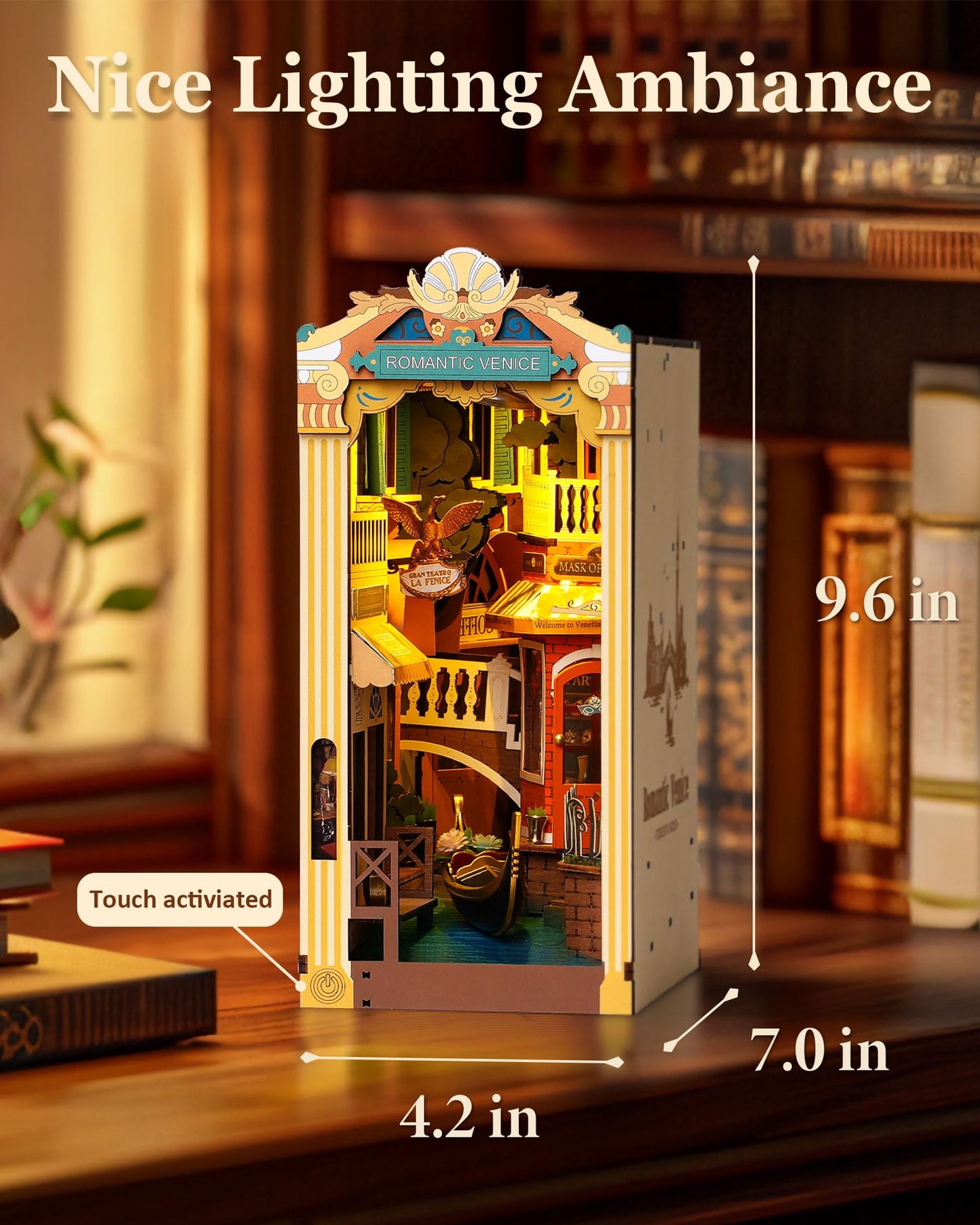 Rolife DIY Book Nook Kits for Adults 3D Wooden Puzzle-Bookshelf Insert Booknook-Miniature Kit-Gifts for Mom Dad Adults (Romantic Venice)