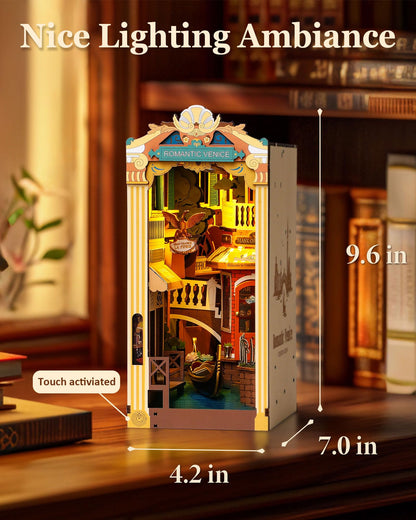 Rolife DIY Book Nook Kits for Adults 3D Wooden Puzzle-Bookshelf Insert Booknook-Miniature Kit-Gifts for Mom Dad Adults (Romantic Venice)