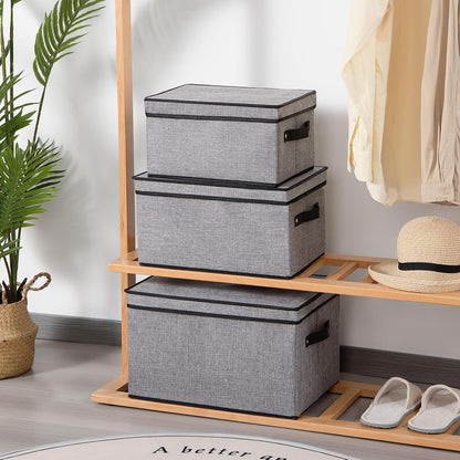 Fabric Storage Boxes, 16.5 x 11.8 x 10.2 Inch with Lids, Decorative Linen Closet Organizers, Large, Gray