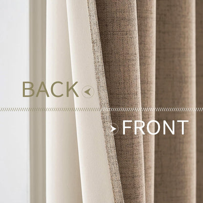 MIULEE 100% Blackout Linen Textured Curtains - Thermal Insulated Copper Brown Grommet Drapes | 42 x 90 Inch (2 Panels)