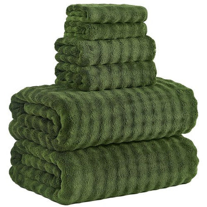 KBY Bath Towels Set 6 Piece 40x80 Inches，2 Extra Large Bath Sheets 2 Hand Towels 2 Washcloths，Highly Absorbent Quick Dry Microfiber,Ultra Soft Towel Set for Bathroom，Spa，Gym， Hotel (Olive Green)