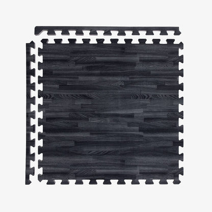 IncStores Premium Soft Wood Print Foam Flooring Tiles | Interlocking Foam Tiles for Home, Gym, Training and Yoga | 5/8" - Black, 144 Square Feet