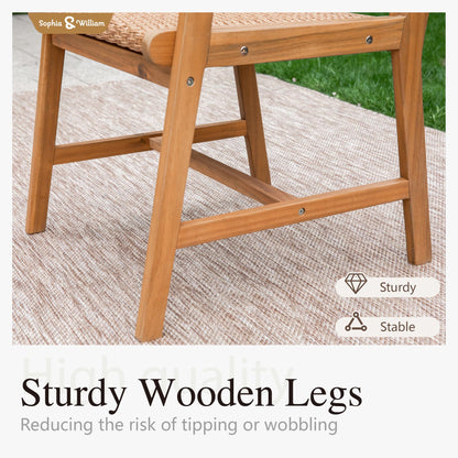 Sophia & William Outdoor Dining Set, Wooden Patio Table and Chairs Set, Rattan Furniture Set of 8 Rattan Chairs and 1 Acacia Wood Rectangular Table for Yard, Garden, Porch and Poolside