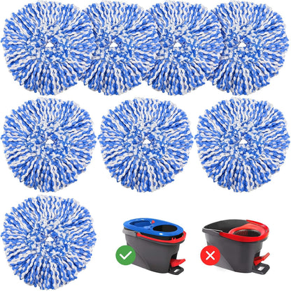 RinseClean 8-Pack Spin Mop Replacement Heads - Blue Microfiber Refills for O-Cedar 2-Tank System