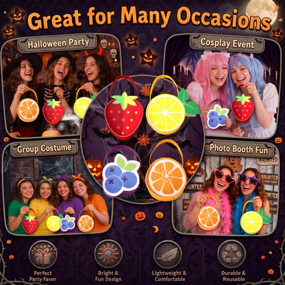 Cosblank 4 Pcs Halloween Fruit Inspired Treat Bags Orange Lemon Strawberry Blueberry Trick or Treat Bags Fruit Handbags for Group Costumes Party Favors and Home Decor