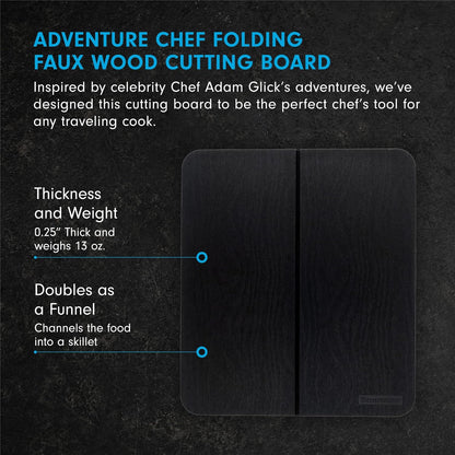 Messermeister Adventure Chef Folding Cutting Board, Black Faux Wood, Durable TPE, Compact & Portable, 10.75 x 9.5”