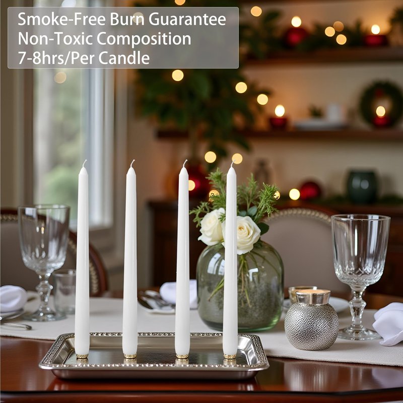 CANDLESEE 12 Pack White Taper Candles丨Taper Candles 10 Inch Dripless丨Unscented & Smokeless Candlesticks Bulk丨7-8 Hours Long Burning Tall Candles丨Ideal for Christmas Weddings Parties Dinner