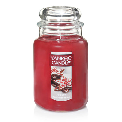 Yankee Candle Frosty Gingerbread Scented, Classic 22oz Large Jar Single Wick Candle, Over 110 Hours of Burn Time | Holiday Gifts for All